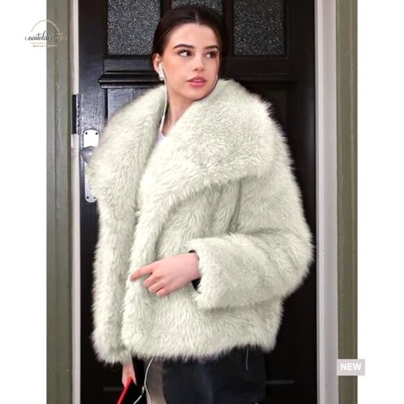 Faux Fur Jacket Cropped Lapel Button Down Winter Outerwear - Picture 3 of 7